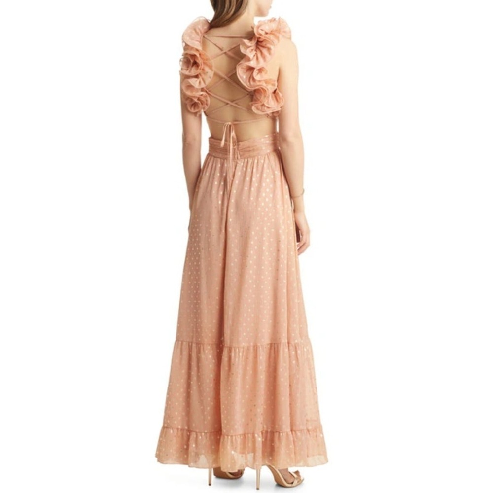 Vici Peach Polka Dot Ruffled Maxi Dress